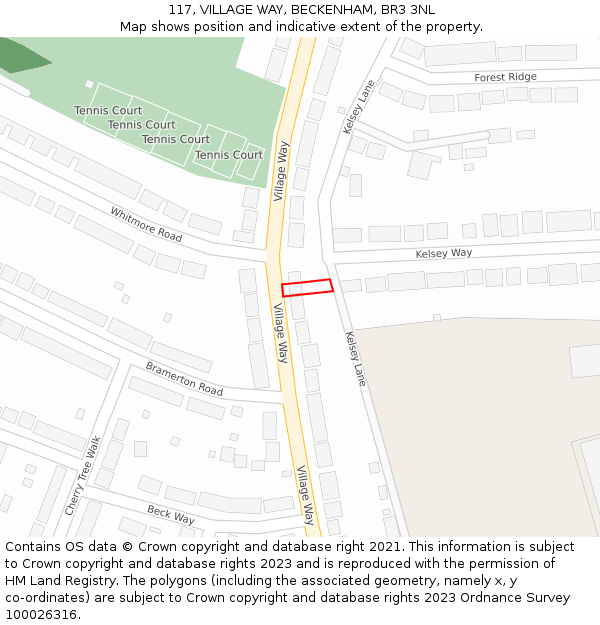 117, VILLAGE WAY, BECKENHAM, BR3 3NL: Location map and indicative extent of plot