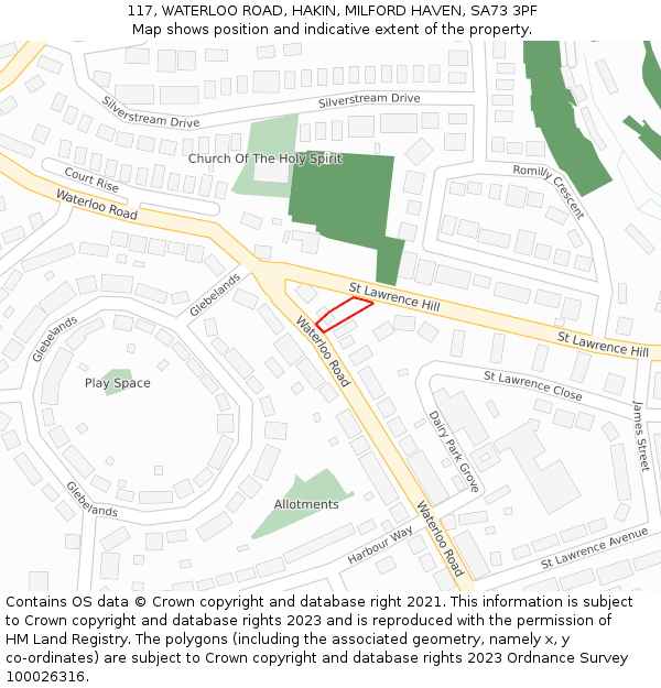 117, WATERLOO ROAD, HAKIN, MILFORD HAVEN, SA73 3PF: Location map and indicative extent of plot