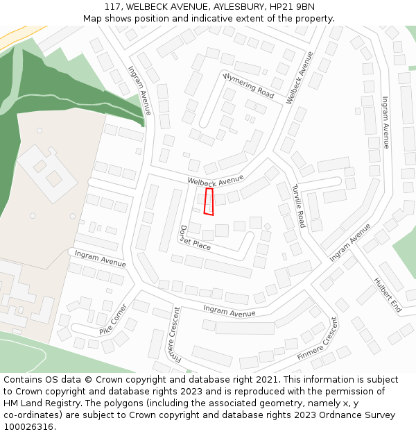 117, WELBECK AVENUE, AYLESBURY, HP21 9BN: Location map and indicative extent of plot