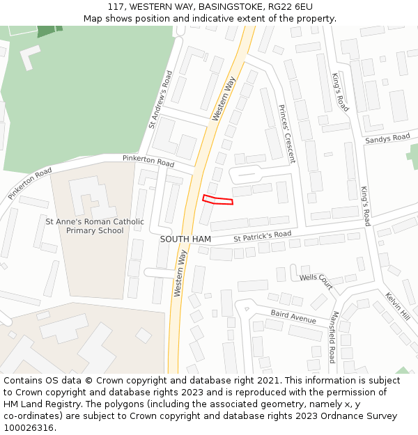 117, WESTERN WAY, BASINGSTOKE, RG22 6EU: Location map and indicative extent of plot