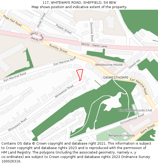 117, WHITEWAYS ROAD, SHEFFIELD, S4 8EW: Location map and indicative extent of plot
