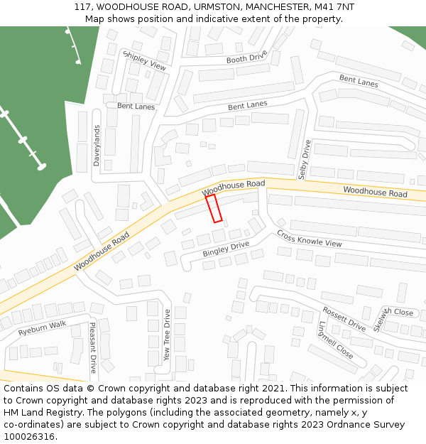 117, WOODHOUSE ROAD, URMSTON, MANCHESTER, M41 7NT: Location map and indicative extent of plot