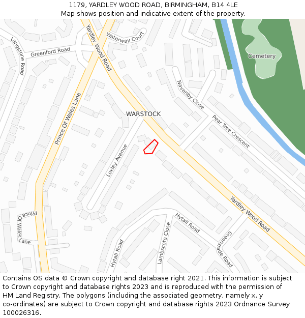 1179, YARDLEY WOOD ROAD, BIRMINGHAM, B14 4LE: Location map and indicative extent of plot