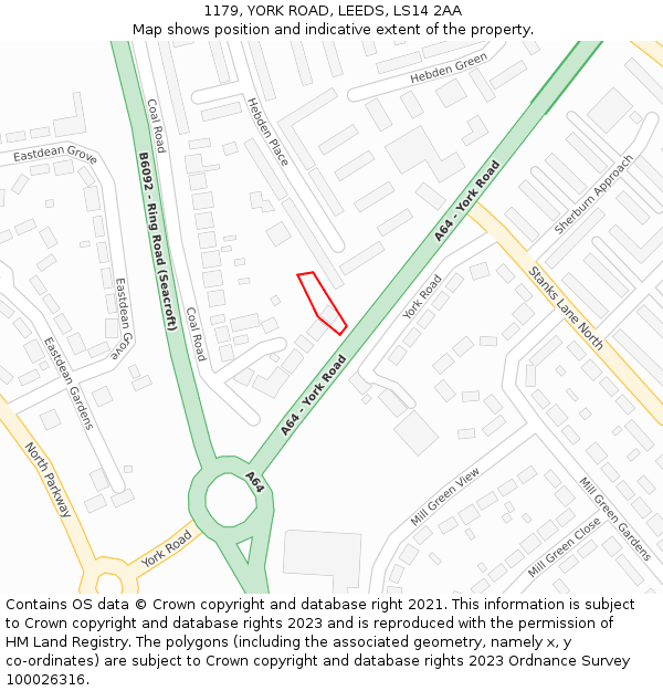 1179, YORK ROAD, LEEDS, LS14 2AA: Location map and indicative extent of plot