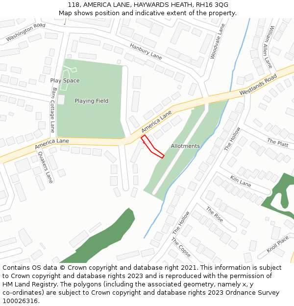 118, AMERICA LANE, HAYWARDS HEATH, RH16 3QG: Location map and indicative extent of plot