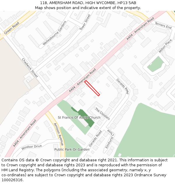 118, AMERSHAM ROAD, HIGH WYCOMBE, HP13 5AB: Location map and indicative extent of plot