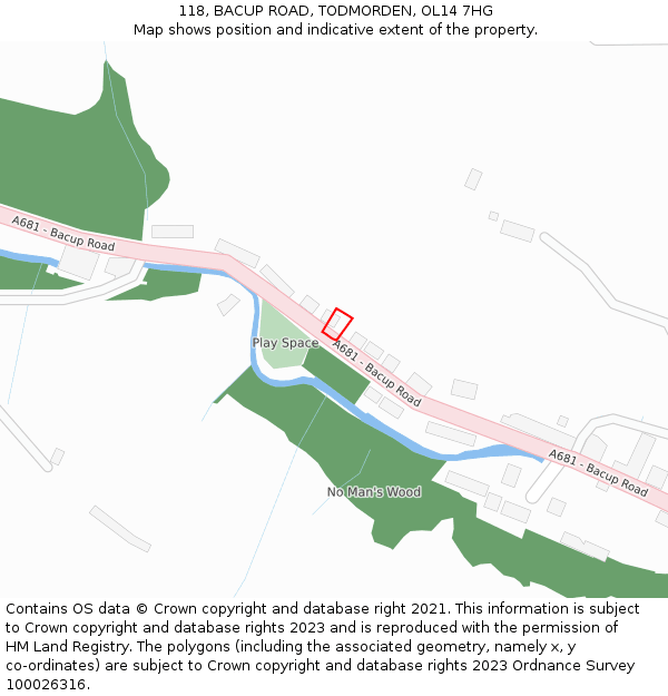 118, BACUP ROAD, TODMORDEN, OL14 7HG: Location map and indicative extent of plot