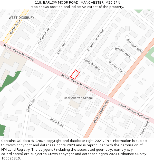 118, BARLOW MOOR ROAD, MANCHESTER, M20 2PN: Location map and indicative extent of plot