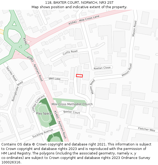 118, BAXTER COURT, NORWICH, NR3 2ST: Location map and indicative extent of plot