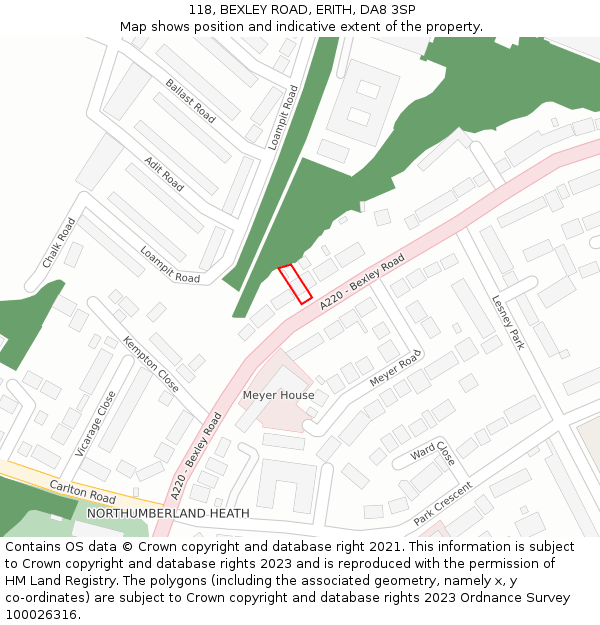 118, BEXLEY ROAD, ERITH, DA8 3SP: Location map and indicative extent of plot
