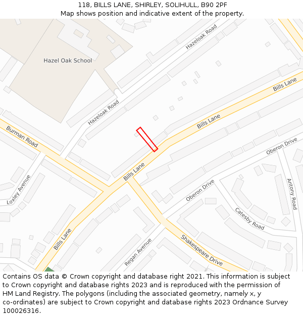 118, BILLS LANE, SHIRLEY, SOLIHULL, B90 2PF: Location map and indicative extent of plot