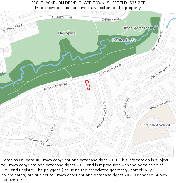 118, BLACKBURN DRIVE, CHAPELTOWN, SHEFFIELD, S35 2ZP: Location map and indicative extent of plot