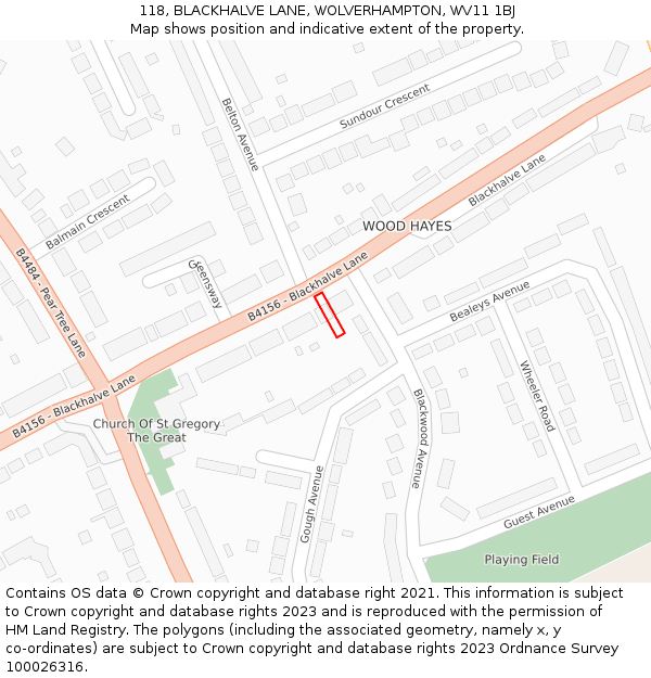 118, BLACKHALVE LANE, WOLVERHAMPTON, WV11 1BJ: Location map and indicative extent of plot