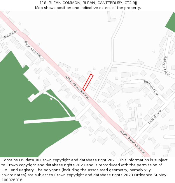 118, BLEAN COMMON, BLEAN, CANTERBURY, CT2 9JJ: Location map and indicative extent of plot