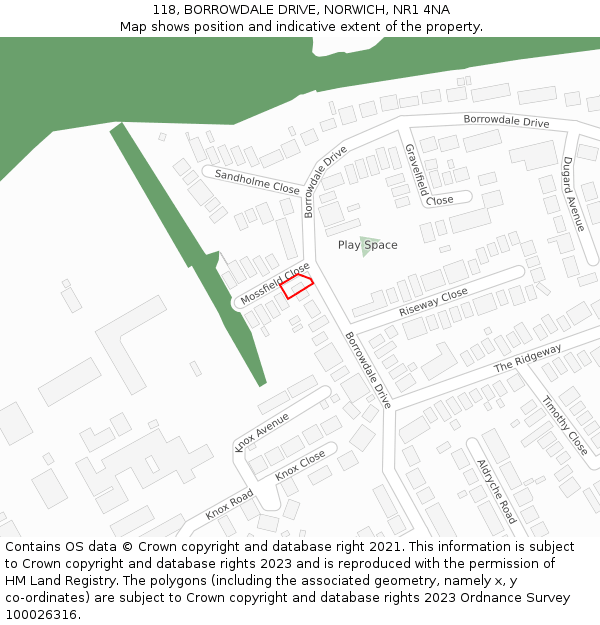118, BORROWDALE DRIVE, NORWICH, NR1 4NA: Location map and indicative extent of plot