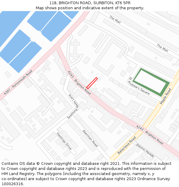 118, BRIGHTON ROAD, SURBITON, KT6 5PR: Location map and indicative extent of plot
