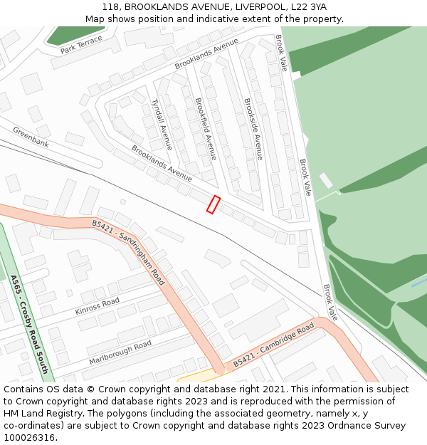 118, BROOKLANDS AVENUE, LIVERPOOL, L22 3YA: Location map and indicative extent of plot