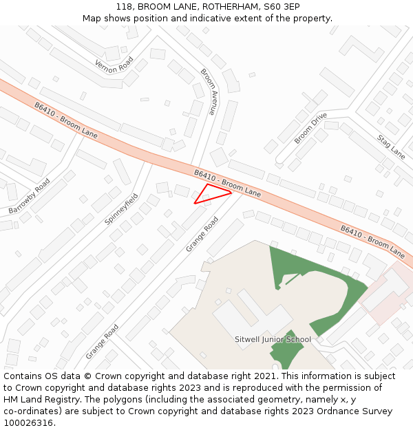 118, BROOM LANE, ROTHERHAM, S60 3EP: Location map and indicative extent of plot