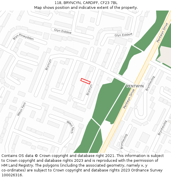 118, BRYNCYN, CARDIFF, CF23 7BL: Location map and indicative extent of plot