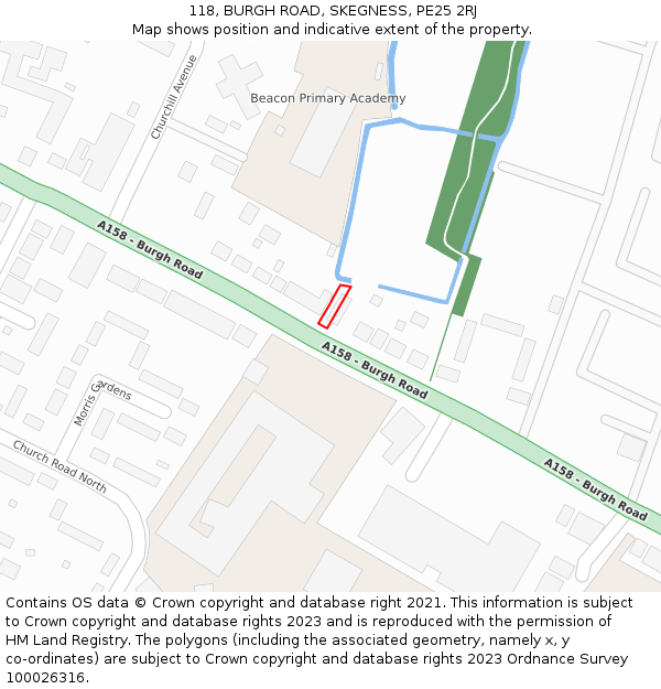 118, BURGH ROAD, SKEGNESS, PE25 2RJ: Location map and indicative extent of plot