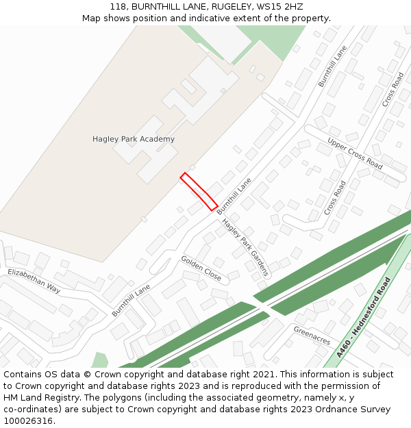 118, BURNTHILL LANE, RUGELEY, WS15 2HZ: Location map and indicative extent of plot