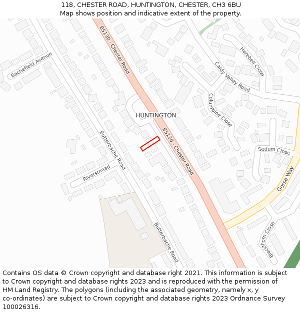 118, CHESTER ROAD, HUNTINGTON, CHESTER, CH3 6BU: Location map and indicative extent of plot