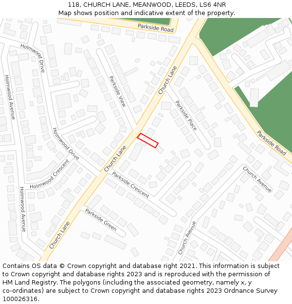 118, CHURCH LANE, MEANWOOD, LEEDS, LS6 4NR: Location map and indicative extent of plot