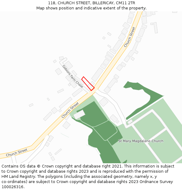 118, CHURCH STREET, BILLERICAY, CM11 2TR: Location map and indicative extent of plot
