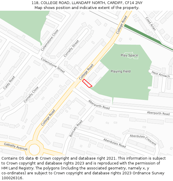 118, COLLEGE ROAD, LLANDAFF NORTH, CARDIFF, CF14 2NY: Location map and indicative extent of plot