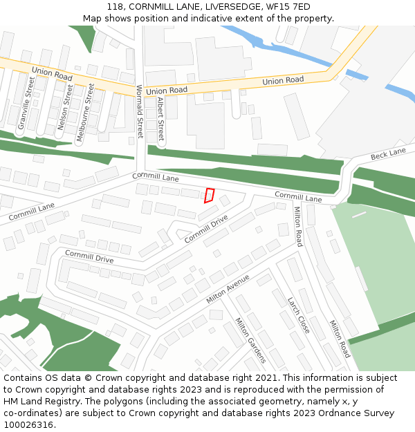 118, CORNMILL LANE, LIVERSEDGE, WF15 7ED: Location map and indicative extent of plot