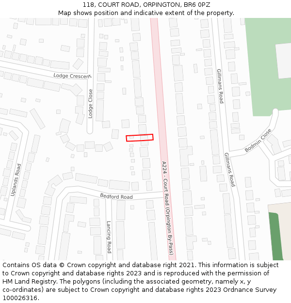 118, COURT ROAD, ORPINGTON, BR6 0PZ: Location map and indicative extent of plot