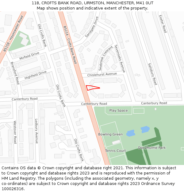 118, CROFTS BANK ROAD, URMSTON, MANCHESTER, M41 0UT: Location map and indicative extent of plot
