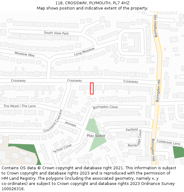 118, CROSSWAY, PLYMOUTH, PL7 4HZ: Location map and indicative extent of plot