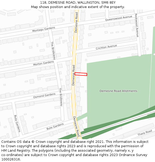 118, DEMESNE ROAD, WALLINGTON, SM6 8EY: Location map and indicative extent of plot