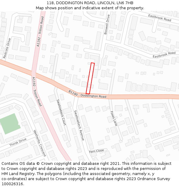 118, DODDINGTON ROAD, LINCOLN, LN6 7HB: Location map and indicative extent of plot