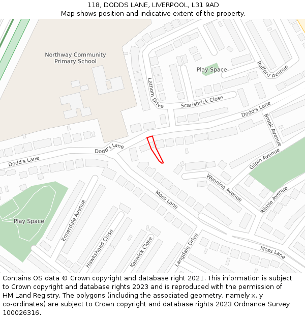 118, DODDS LANE, LIVERPOOL, L31 9AD: Location map and indicative extent of plot