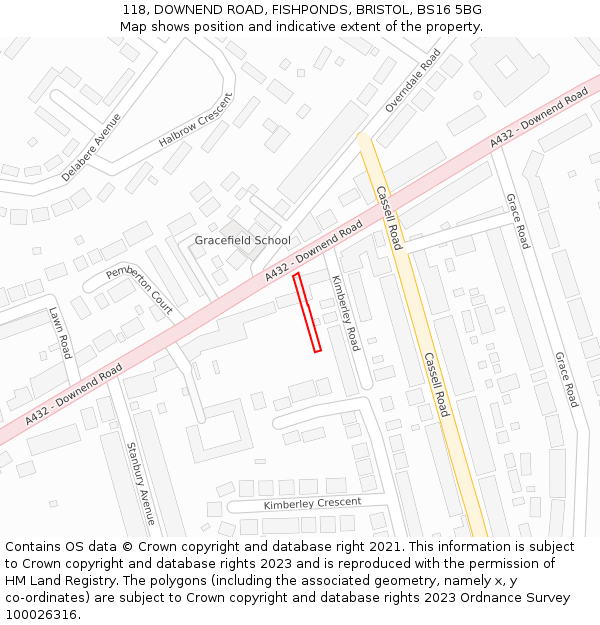 118, DOWNEND ROAD, FISHPONDS, BRISTOL, BS16 5BG: Location map and indicative extent of plot