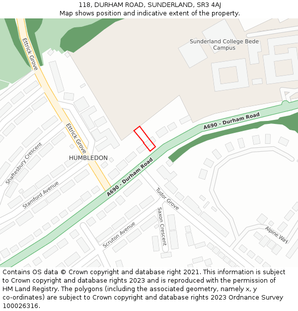 118, DURHAM ROAD, SUNDERLAND, SR3 4AJ: Location map and indicative extent of plot
