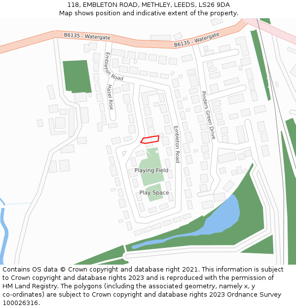 118, EMBLETON ROAD, METHLEY, LEEDS, LS26 9DA: Location map and indicative extent of plot