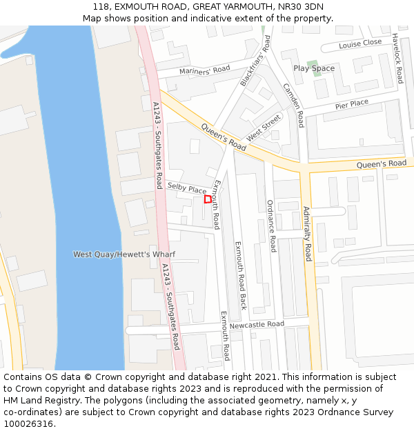118, EXMOUTH ROAD, GREAT YARMOUTH, NR30 3DN: Location map and indicative extent of plot