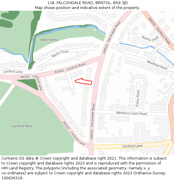 118, FALCONDALE ROAD, BRISTOL, BS9 3JD: Location map and indicative extent of plot