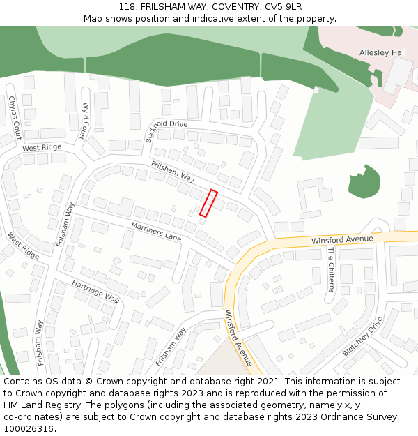 118, FRILSHAM WAY, COVENTRY, CV5 9LR: Location map and indicative extent of plot