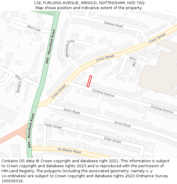 118, FURLONG AVENUE, ARNOLD, NOTTINGHAM, NG5 7AQ: Location map and indicative extent of plot