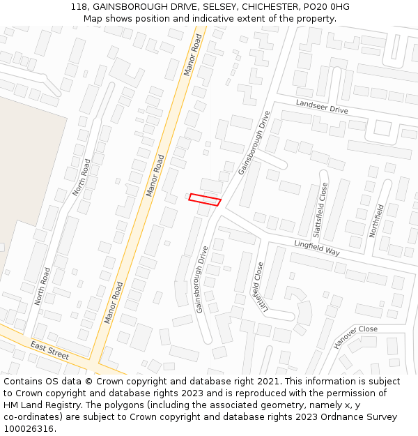118, GAINSBOROUGH DRIVE, SELSEY, CHICHESTER, PO20 0HG: Location map and indicative extent of plot