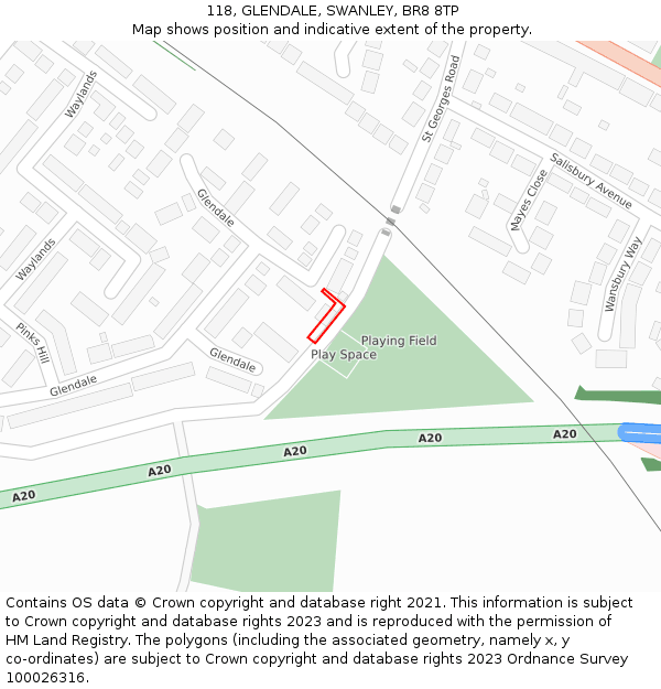 118, GLENDALE, SWANLEY, BR8 8TP: Location map and indicative extent of plot
