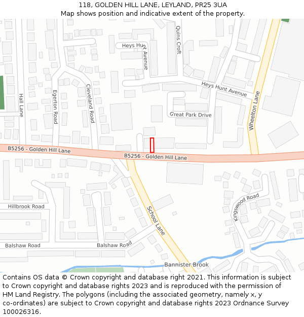 118, GOLDEN HILL LANE, LEYLAND, PR25 3UA: Location map and indicative extent of plot