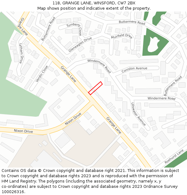 118, GRANGE LANE, WINSFORD, CW7 2BX: Location map and indicative extent of plot