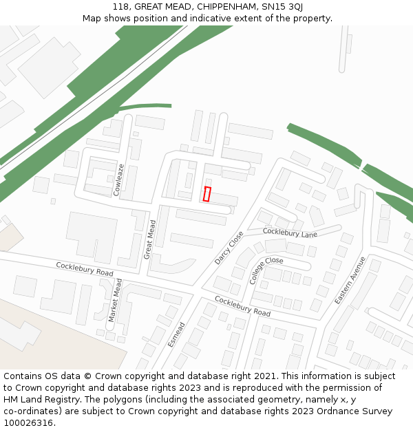 118, GREAT MEAD, CHIPPENHAM, SN15 3QJ: Location map and indicative extent of plot