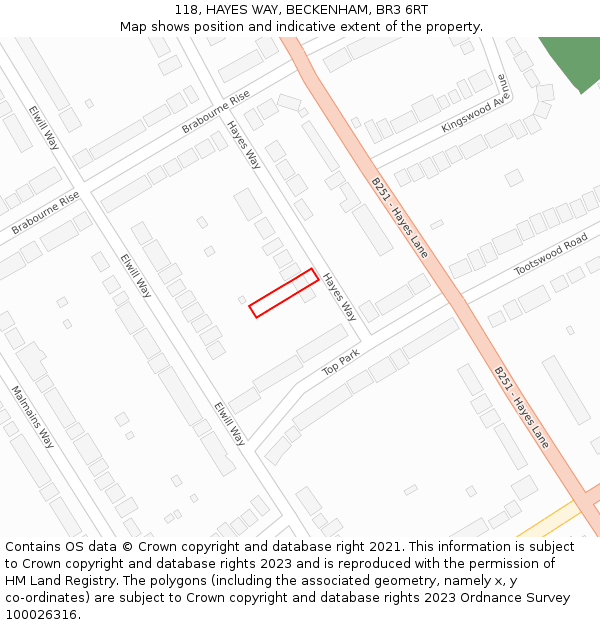 118, HAYES WAY, BECKENHAM, BR3 6RT: Location map and indicative extent of plot