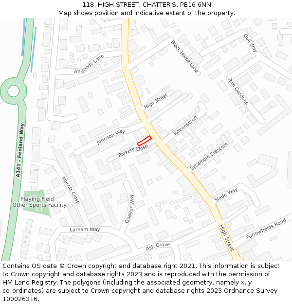 118, HIGH STREET, CHATTERIS, PE16 6NN: Location map and indicative extent of plot